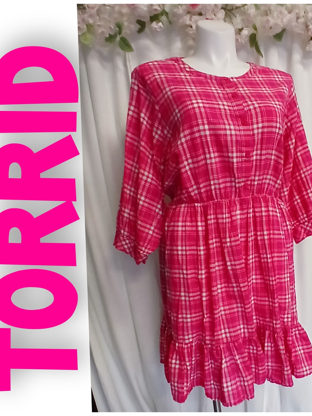 TORRID Elation Pink Plaid Tiered Dress Size 4